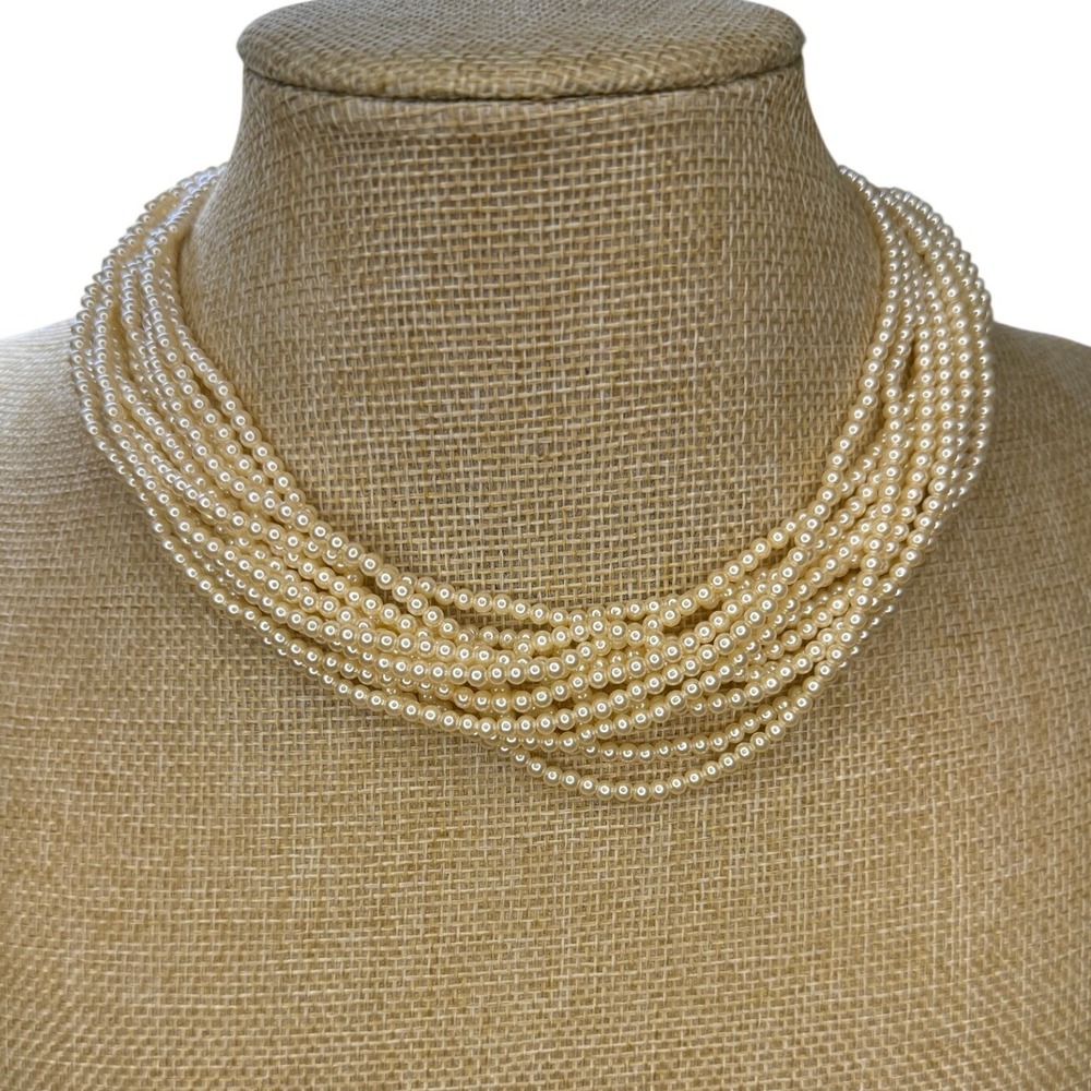Vintage Style Multi-Strand Cream Faux Pearl Necklace 1928 Jewelry Coquette Trend